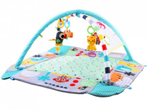 Covoras educational pentru copii, interactiv, multifunctional, 5 in 1, tarc, loc de joaca, cu bile colorate, 106x 97 cm , Jokomisiada, Albastru
