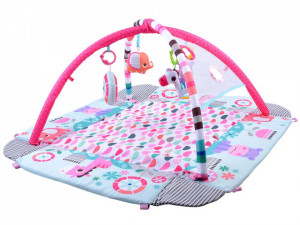 Covoras educational pentru copii, interactiv, multifunctional, 5 in 1, tarc, loc de joaca, cu bile colorate, 106x 97 cm , Jokomisiada, Roz