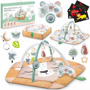 Covoras educativ pentru copii, multifunctional, pereti reglabili, 7 jucarii interactive, oglinda, 110 x 100 cm, Nukido, Lion