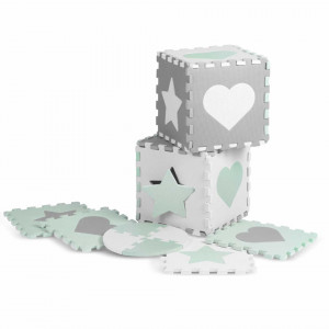 Covoras puzzle din spuma pentru copii, 150x150cm, 16 bucati, Ricokids, 7505, Gri-Menta