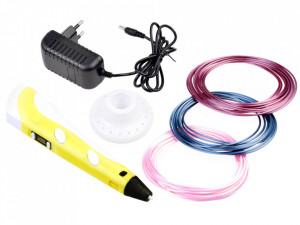 Creion 3D Magic de colorat in spatiu, insertie colorata 6 m, incarcare USB, Galben
