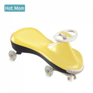 Hot Mom Wiggle - Masinuta pentru Copii, cu Lumini, Silentioasa, fara baterii, motor sau pedale, confortabila si sigura, Galbena