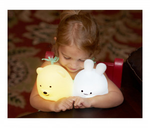 Lampa de Veghe pentru Copii, Iepuras, din Silicon, Moale, 9 lumini LED, alimentare USB, Lumina Reglabila, Telecomanda, Severno Rabbit, Alb