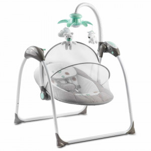 Leagan electric inteligent pentru copii, USB, Aplicatie Swing Control, Senzor pentru Plans, Temporizator, 8 viteze de leganare, 12 melodii, Carusel, Alimentare priza si baterii, Ricokids, Premium, 7322, Grey