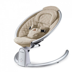 Leagan electric mobil pentru copii, cu Bluetooth, Temporizator, 5 viteze de leganare, Inclinatie reglabila, Scaun bumbac, reglabil, Hot Mom, BB200, Beige