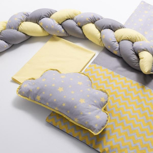 Lenjerie 6 piese pentru patut copii Gray-Yellow fara baldachin 120x60