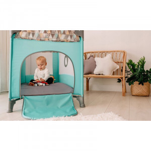 Lionelo - Patut pliant pentru copii, cu un nivel Stefi, Cu intrare laterala cu fermoar, 2 roti, 120x60 cm, Roz Ombre