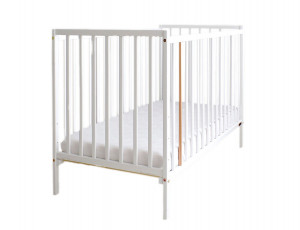 Patut Bebe Din Lemn de Pin Masiv, 120 x 60 cm, Design Impunator, Confortabil, Rezistent, 4 niveluri inaltime saltea, 3 lamele detasabile, Woodies Safe Dreams, Stardust Cot, Alb