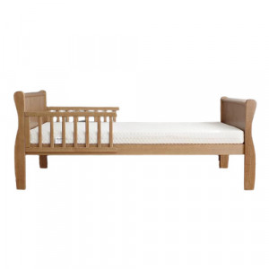 Patut pentru copii, din lemn masiv de Pin, 140 x 70 cm, protectii laterale incluse, Woodies Safe Dreams, Noble, Todler, Vintage