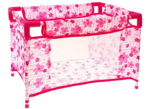 Patut pentru papusi, 49 x 32 x 43 cm, Jokomisiada, Doll Bed Lovely, pliabil, cu husa pentru depozitare, Roz