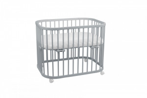 Patut Rotund pentru Copii, Multifunctional, Waldin, 5in1, cu Sistem de Leganare, Saltele Incluse, Co-Sleeper, Tarc de Joaca, Masa si Scaun pentru Activitati, Culoare Gri
