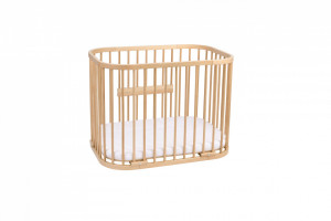 Patut Rotund pentru Copii, Multifunctional, Waldin, 5in1, cu Sistem de Leganare, Saltele Incluse, Co-Sleeper, Tarc de Joaca, Masa si Scaun pentru Activitati, Culoare Lemn Natural