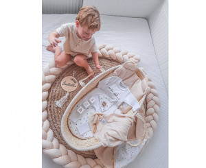 Protectie impletita pentru patut copii, din bumbac catifelat, Sparrow, Velvet Almond, 200 cm