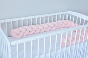 Protectie impletita pentru patut copii, din bumbac catifelat, Sparrow, Velvet Peach Pink 340 cm, Full 120 x 60 cm