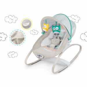 Ricokids - Balansoar pentru copii, de la nastere, cu vibratii si melodii, copertina, bara cu jucarii, Grey