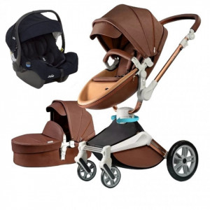 Set 3 in 1 - Carucior Hot Mom 360 Coffe 2 in 1 + Scoica auto Joie Gemm Navy Blazer