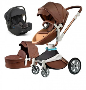 Set 3 in 1 - Carucior Hot Mom 360 Coffe 2 in 1 + Scoica auto Joie i-Size i-Gemm 2 Shale