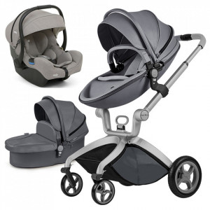 Set 3 in 1 - Carucior Hot Mom Premium Dark Grey 2 in 1 + Scoica auto Joie i-Size i-Gemm 2 Pebble