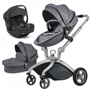 Set 3 in 1 - Carucior Hot Mom Premium Dark Grey 2 in 1 + Scoica auto Joie i-Size i-Gemm 2 Shale