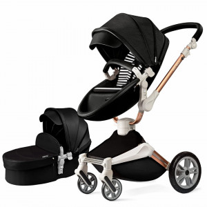 Set 4 in 1 - Carucior Hot Mom 360 Negru 2 in 1 + Scoica auto Joie Gemm Navy Blazer, 0-13kg + Baza isofix i-Base