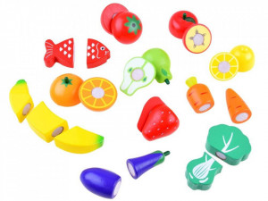 Set Fructe si Legume din lemn, cu tocator, cutit, sistem velcro, 13 piese, Jokomisiada ZA3571