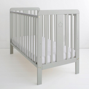 Set Patut Bebe Din Lemn Masiv Woodies Star Gri, 120 x 60 & Saltea copii MyKids Cocos Confort II 120x60x10 c