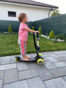 Trotineta cu 3 roti pentru copii 2 - 9 ani, cu Scaun, Hot Mom Wind Rider, Aliaj aluminiu, Silicon PU, Structura Robusta, Pana la 50 kg, Neagra