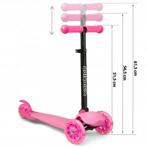 Trotineta de echilibru pentru copii, Ricokids, Loco, cu 3 roti, lumini LED, pliabila, ghidon reglabil, pana la 25 kg, Roz