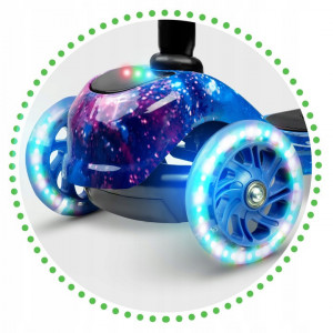 Trotineta de echilibru pentru copii, Ricokids, Piko, cu 3 roti, lumini LED, pliabila, ghidon reglabil, pana la 35 kg, Albastra