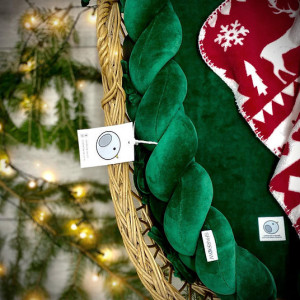 Babynest 2in1 pentru copii, cu margini impletite, din bumbac catifelat, Sparrow Velvet, Verde Smardald