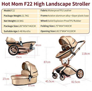 Carucior Copii Hot Mom Premium Champagne 2 in 1, varsta intre 0 - 36 luni, elegant, confortabil, sigur si usor de folosit