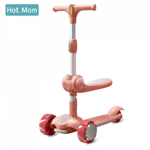 Hot Mom Wind Rider Pink Seat - Trotineta cu Scaun, Pentru Copii 2 - 9 ani, Structura Robusta, Ghidon Flexibil, Usor de Manevrat, Pana la 50 kg