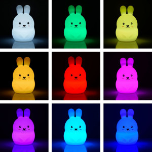 Lampa de Veghe pentru Copii, Iepuras, din Silicon, Moale, 9 lumini LED, alimentare USB, Lumina Reglabila, Telecomanda, Severno Rabbit, Alb
