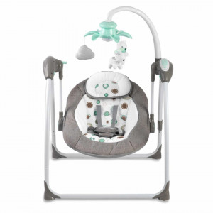 Leagan electric inteligent pentru copii, USB, Aplicatie Swing Control, Senzor pentru Plans, Temporizator, 8 viteze de leganare, 12 melodii, Carusel, Alimentare priza si baterii, Ricokids, Premium, 7322, Grey