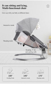 Leagan Electric pentru Copii, 5 viteze de leganare, 10 melodii + muzica bluethooth, Dearest, S0005 Grey