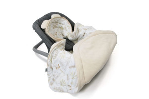Paturica pentru Infasat Bebe in Scaun Auto, 91 x 91 cm, Fixata Cu Sistem Velcro, Tiny Star, Sweet Grain & Ivory