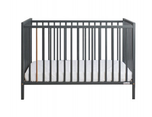 Patut Bebe Din Lemn de Pin Masiv, 120 x 60 cm, Design Impunator, Confortabil, Rezistent, 4 niveluri inaltime saltea, 3 lamele detasabile, Woodies Safe Dreams, Stardust Cot, Antracit