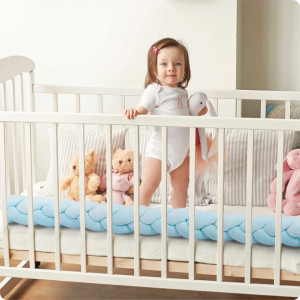 Protectie impletita pentru patut copii, 300 cm, Ricokids, Light Blue