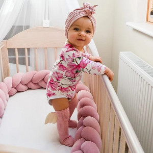Protectie impletita pentru patut copii, din bumbac catifelat, Sparrow, Velvet Pink Powder , 200 cm