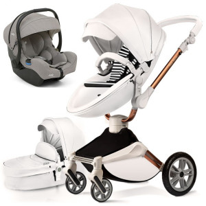 Set 3 in 1 - Carucior Hot Mom 360 Alb 2 in 1 + Scoica auto Joie i-Size i-Gemm 2 Pebble