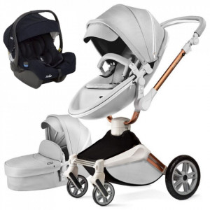 Set 3 in 1 - Carucior Hot Mom 360 Grey 2 in 1 + Scoica auto Joie Gemm Navy Blazer