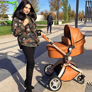 Set 3 in 1 - Carucior Hot Mom Premium Brown 2 in 1 + Scoica auto Joie Gemm Foggy Gray