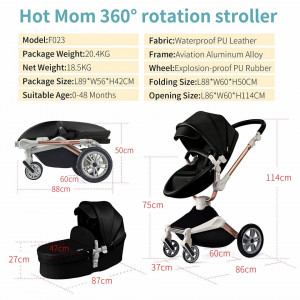 Set 3in1 - Carucior Copii Hot Mom 360 Negru 2 in 1 + Scoica auto Hot Mom