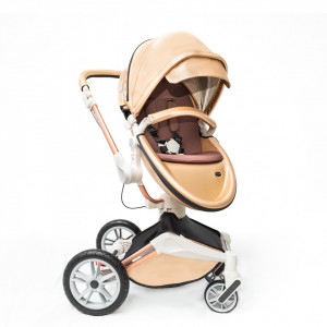 Set 4 in 1 - Carucior Hot Mom Champagne 2 in 1 + Scoica auto Joie i-Size i-Gemm 2 Pebble + Baza isofix i-Base