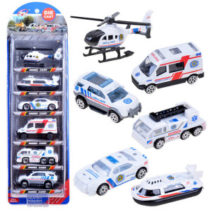 Set 6 masinute de jucarie, Ambulante, machetute din metal cu accesorii de plastic