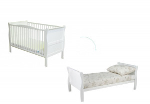 Set Woodies - Patut din lemn masiv 140x70 transformabil pentru bebe si junior Noble White si Saltea copii MyKids Cocos Confort II 140x70x10 (c