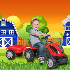 Tractor cu pedale si remorca pentru Copii Micromax MMX Verde
