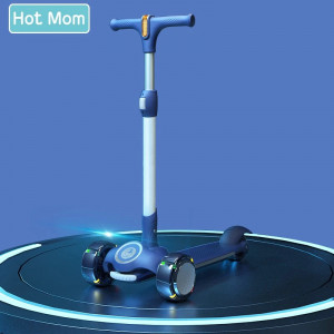 Trotineta cu 3 roti pentru copii 2 - 9 ani, Hot Mom Wind Rider, Aliaj aluminiu, Silicon PU, Structura Robusta, Pana la 50 kg, Albastra