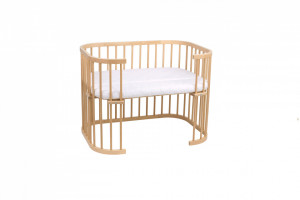 Waldin - Patut pentru copii Rotund 5in1 Natural, cu Sistem de Leganare, Saltele Incluse, Transformabil, Co-Sleeper, Tarc de Joaca, Masa si Scaun pentru Activitati