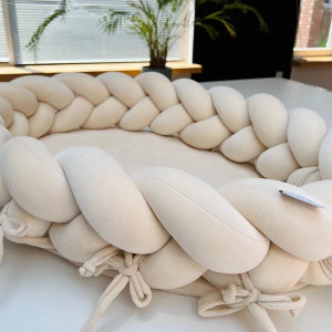 Babynest 2in1 pentru copii, cu margini impletite, din bumbac catifelat, Sparrow Velvet, Almond
